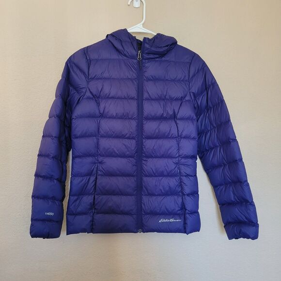 Eddie Bauer Womens Xsmall Xs Eb650 Goose Duck Down Hooded Puffer Jacket Coat Euc - Picture 1 of 9
